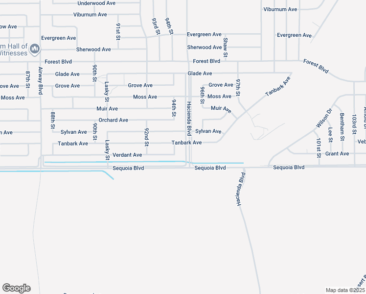 map of restaurants, bars, coffee shops, grocery stores, and more near Hacienda Boulevard in California City