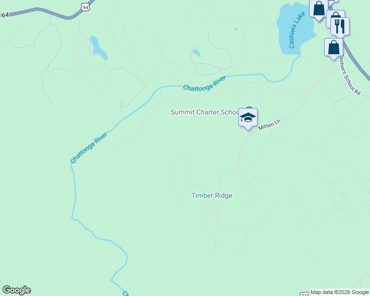 map of restaurants, bars, coffee shops, grocery stores, and more near State Road 1111 in Cashiers