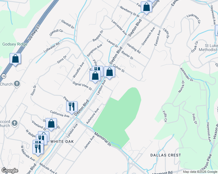 map of restaurants, bars, coffee shops, grocery stores, and more near 107 Hawkins Street in Chattanooga