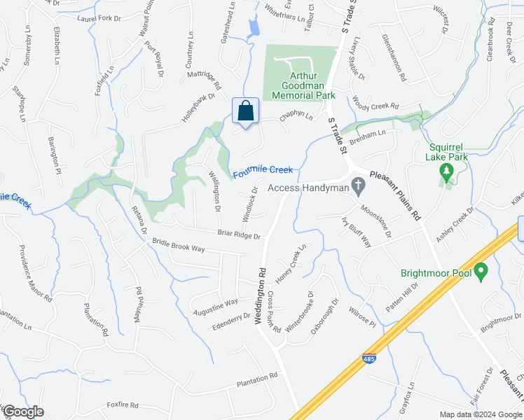 map of restaurants, bars, coffee shops, grocery stores, and more near 2616 Rustic Ridge Court in Charlotte