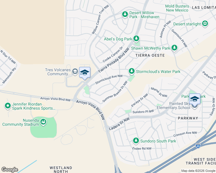 map of restaurants, bars, coffee shops, grocery stores, and more near 9504 Thunder Rd NW in Albuquerque