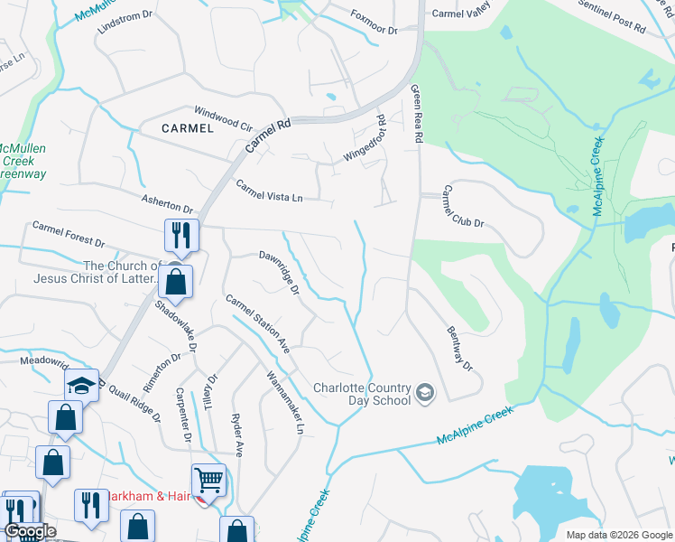 map of restaurants, bars, coffee shops, grocery stores, and more near 6518 Lynn Avenue in Charlotte