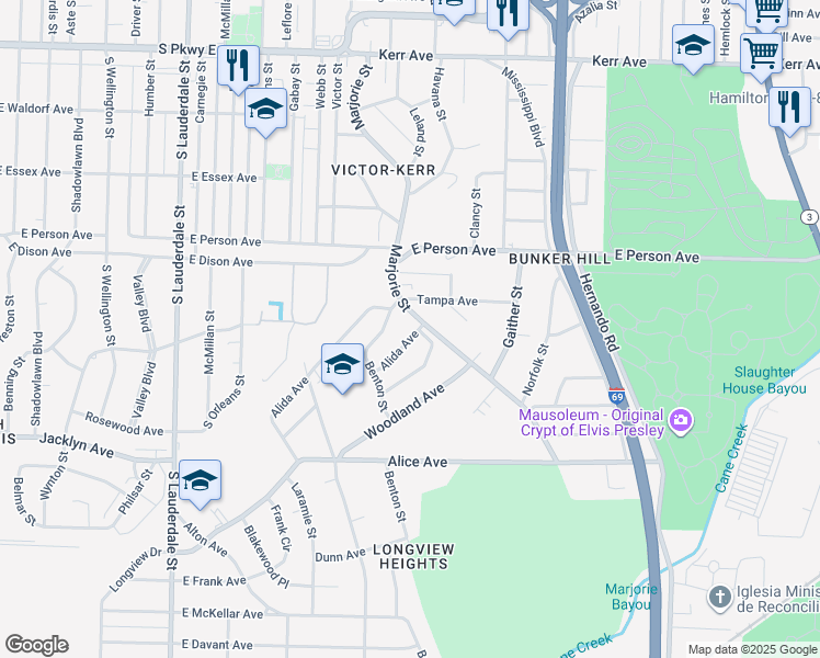 map of restaurants, bars, coffee shops, grocery stores, and more near 842 Alida Avenue in Memphis