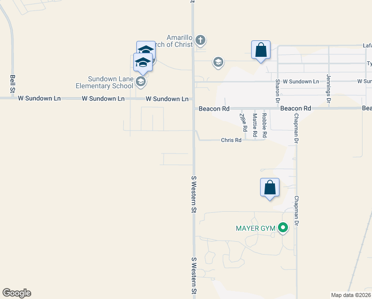 map of restaurants, bars, coffee shops, grocery stores, and more near 10862 South Western Street in Amarillo