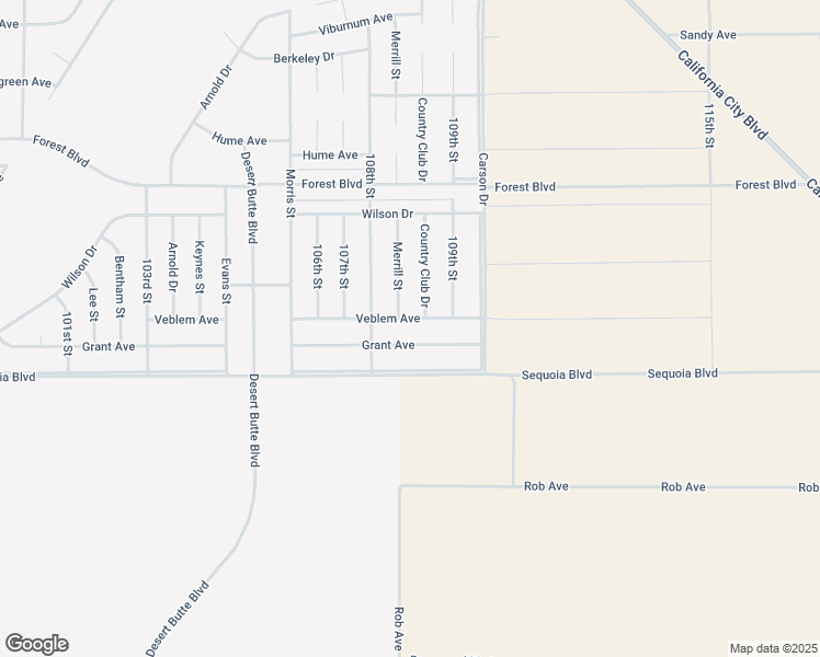 map of restaurants, bars, coffee shops, grocery stores, and more near Veblem Avenue in California City