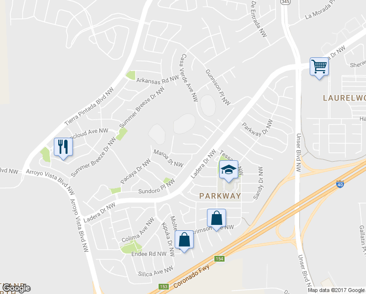 map of restaurants, bars, coffee shops, grocery stores, and more near 8428 Casa Morena Court Northwest in Albuquerque