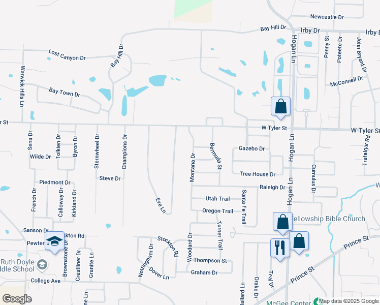 map of restaurants, bars, coffee shops, grocery stores, and more near 1325 Montana Drive in Conway