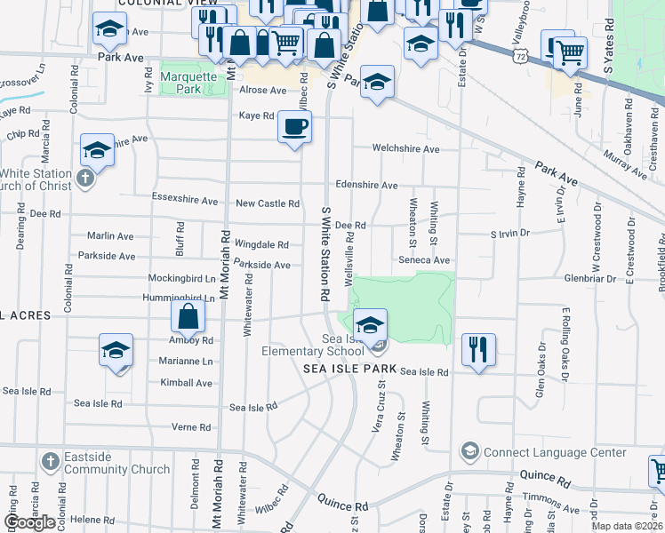 map of restaurants, bars, coffee shops, grocery stores, and more near 1220 South White Station Road in Memphis