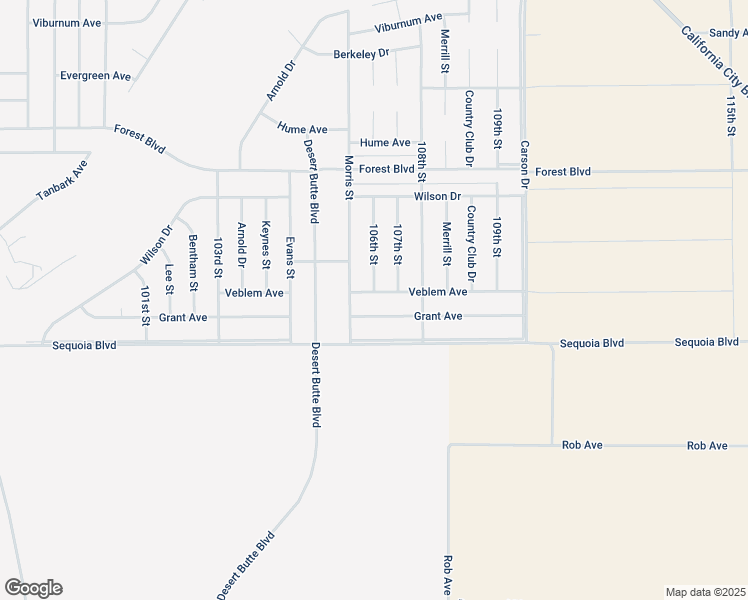 map of restaurants, bars, coffee shops, grocery stores, and more near Veblem Avenue in California City