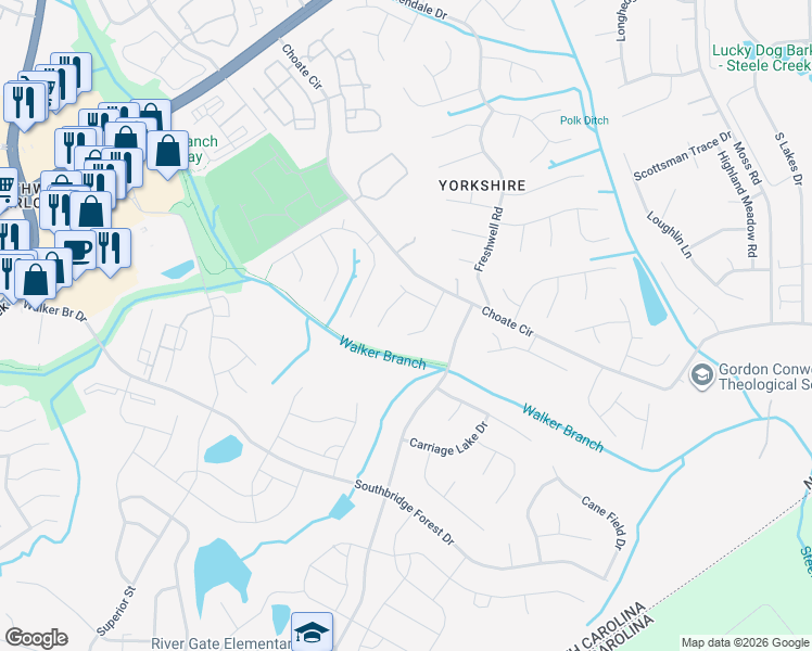 map of restaurants, bars, coffee shops, grocery stores, and more near 14510 Cinnamon Field Road in Charlotte
