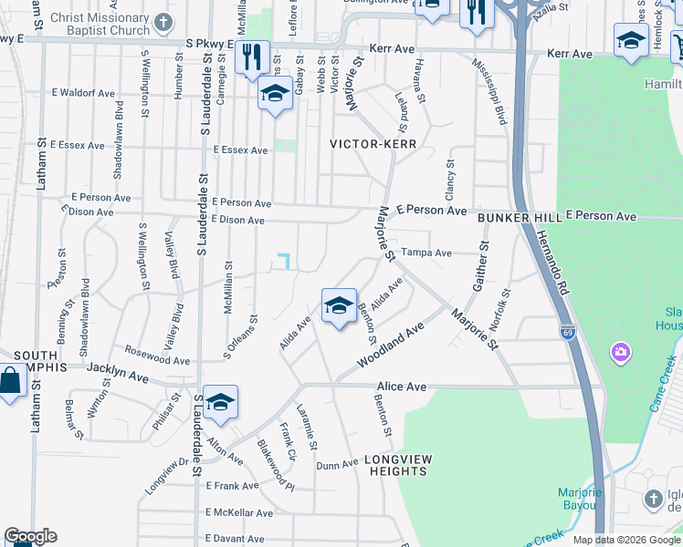 map of restaurants, bars, coffee shops, grocery stores, and more near 762 Tampa Avenue in Memphis