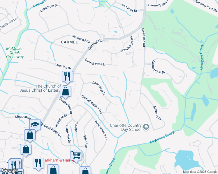 map of restaurants, bars, coffee shops, grocery stores, and more near 6601 Lynn Avenue in Charlotte