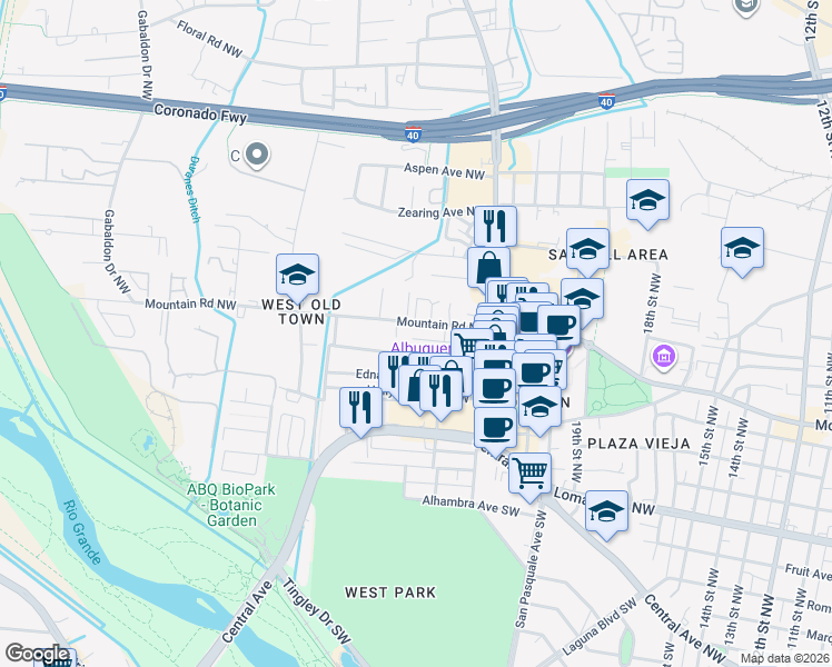 map of restaurants, bars, coffee shops, grocery stores, and more near 2465 Consuelo Lane Northwest in Albuquerque
