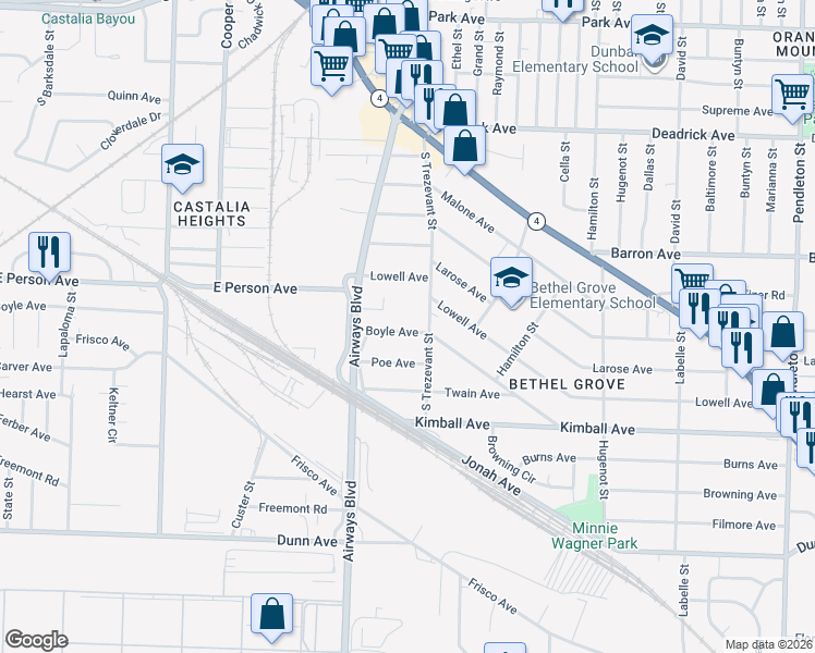 map of restaurants, bars, coffee shops, grocery stores, and more near 2342 Boyle Avenue in Memphis