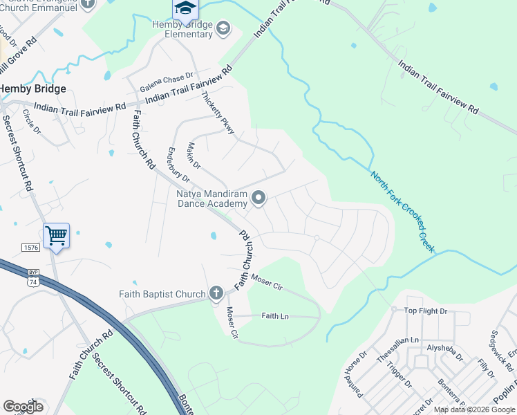 map of restaurants, bars, coffee shops, grocery stores, and more near 1210 Calder Drive in Indian Trail