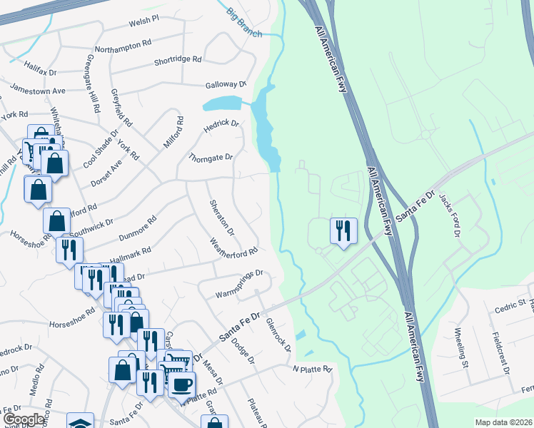 map of restaurants, bars, coffee shops, grocery stores, and more near 612 Danforth Place in Fayetteville