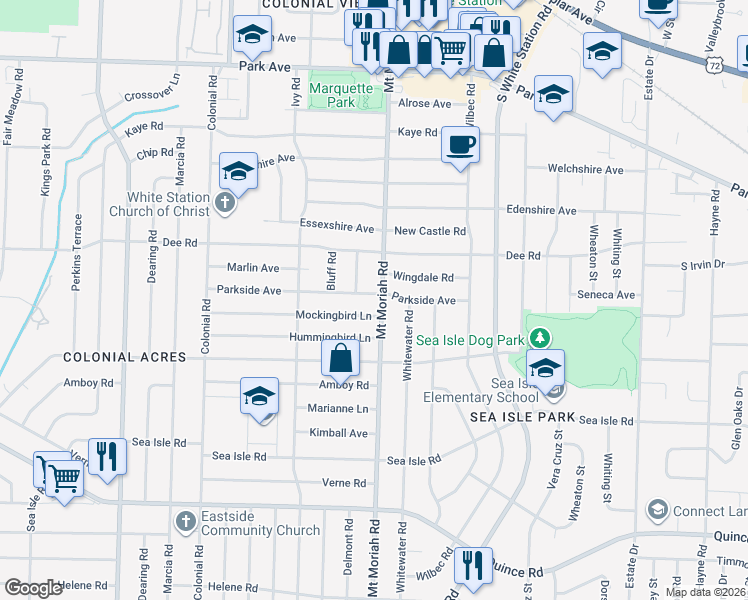 map of restaurants, bars, coffee shops, grocery stores, and more near 4963 Parkside Avenue in Memphis