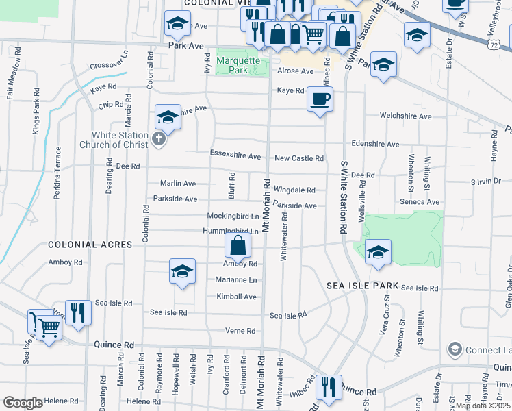 map of restaurants, bars, coffee shops, grocery stores, and more near 4963 Parkside Avenue in Memphis