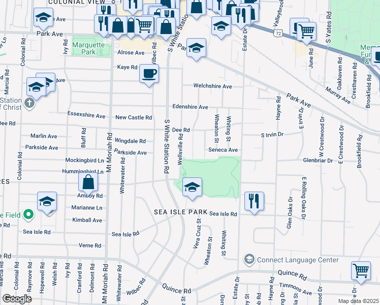 map of restaurants, bars, coffee shops, grocery stores, and more near 1219 Wilmore Road in Memphis