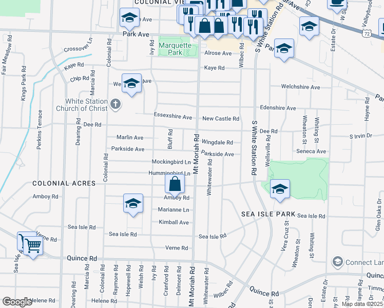 map of restaurants, bars, coffee shops, grocery stores, and more near 4963 Parkside Avenue in Memphis