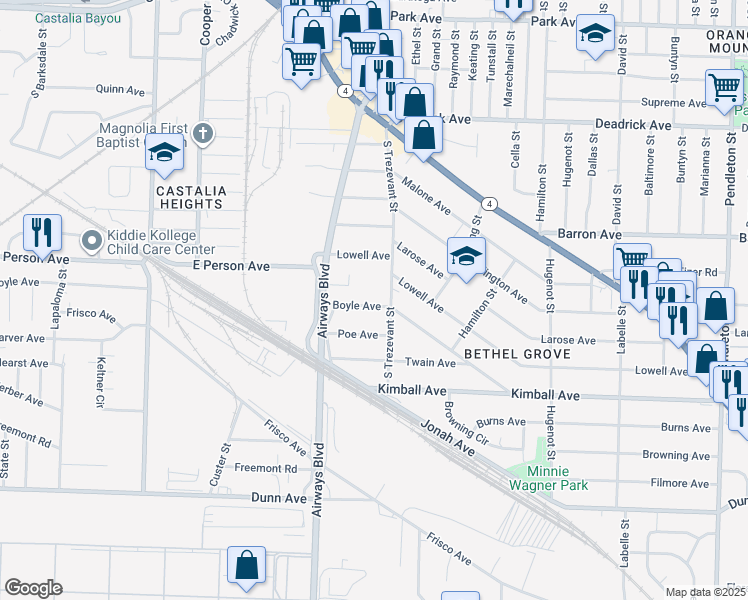 map of restaurants, bars, coffee shops, grocery stores, and more near 2342 Boyle Avenue in Memphis