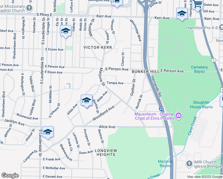 map of restaurants, bars, coffee shops, grocery stores, and more near 1770 Marjorie Street in Memphis