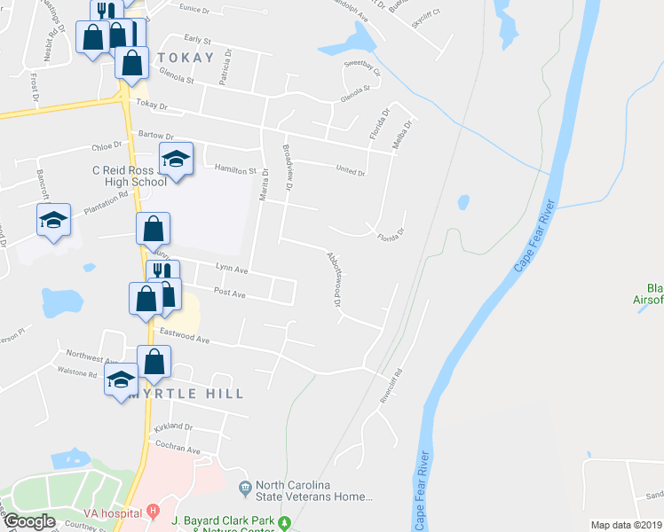 map of restaurants, bars, coffee shops, grocery stores, and more near 408 Abbottswood Dr in Fayetteville