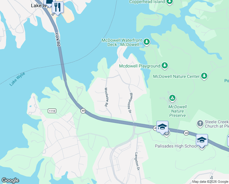 map of restaurants, bars, coffee shops, grocery stores, and more near 16404 Plantation Woods Drive in Charlotte
