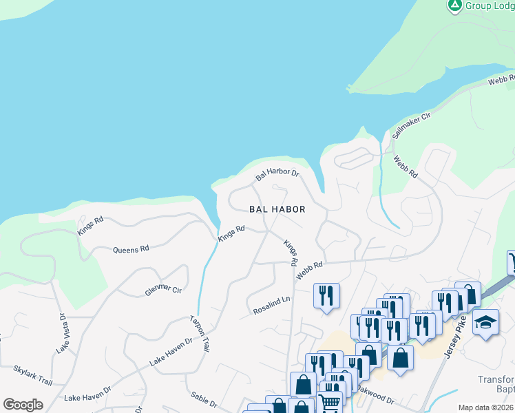 map of restaurants, bars, coffee shops, grocery stores, and more near 4907 Bal Harbor Drive in Chattanooga