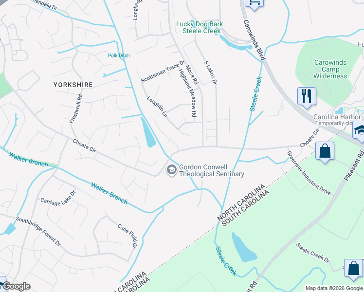 map of restaurants, bars, coffee shops, grocery stores, and more near 14323 Canvasback Drive in Charlotte