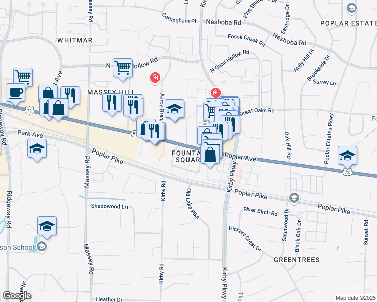map of restaurants, bars, coffee shops, grocery stores, and more near 1855 Poplar Woods Circle West in Germantown