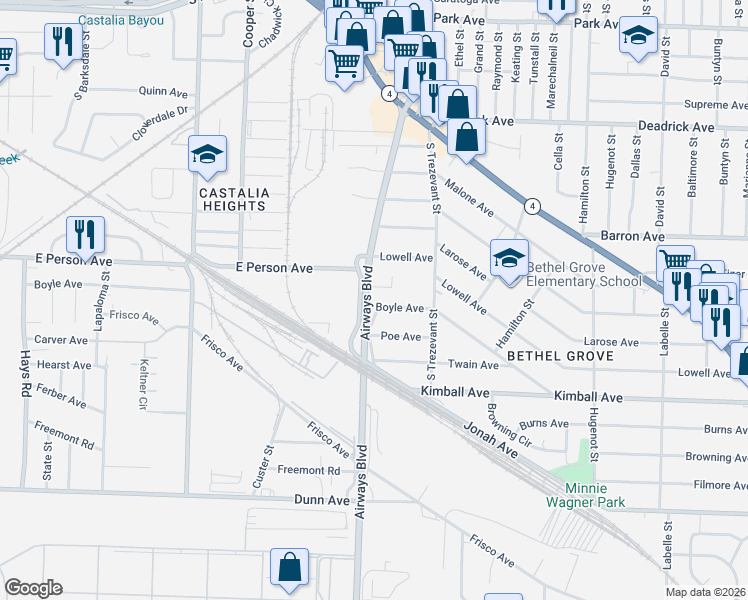 map of restaurants, bars, coffee shops, grocery stores, and more near 2296 Boyle Avenue in Memphis