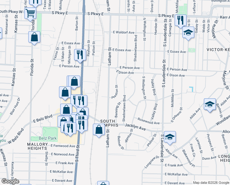 map of restaurants, bars, coffee shops, grocery stores, and more near 1779 Preston Street in Memphis
