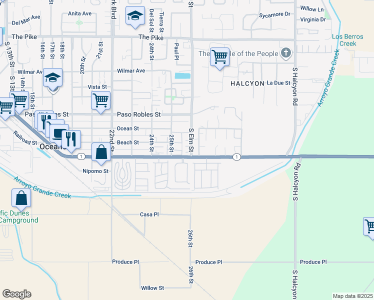 map of restaurants, bars, coffee shops, grocery stores, and more near in Oceano