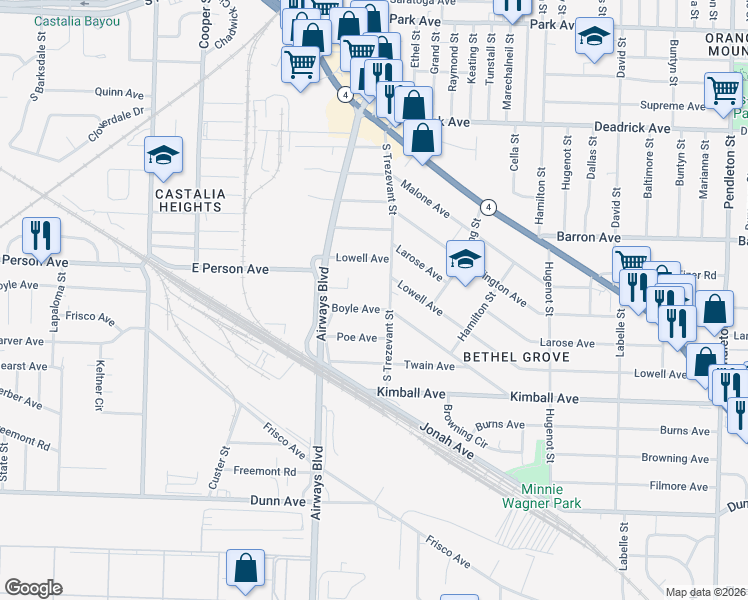 map of restaurants, bars, coffee shops, grocery stores, and more near 2342 Boyle Avenue in Memphis