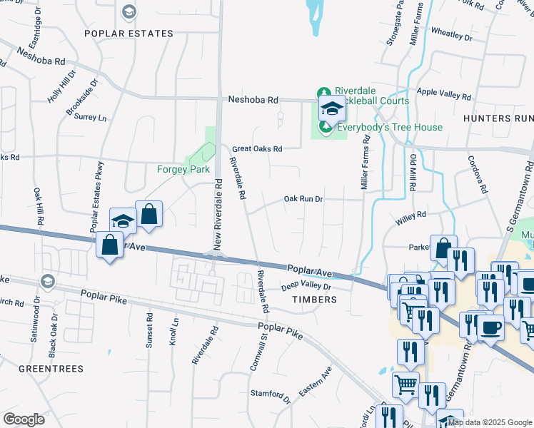 map of restaurants, bars, coffee shops, grocery stores, and more near 1847 Elmhurst Dr in Germantown