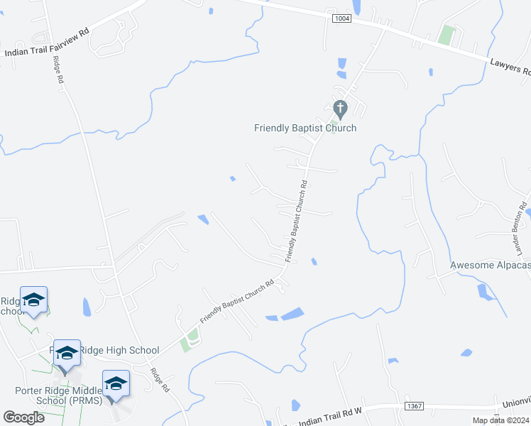 map of restaurants, bars, coffee shops, grocery stores, and more near 5209 Friendly Baptist Church Road in Indian Trail