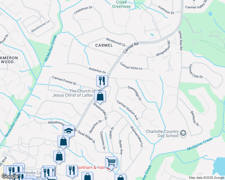 map of restaurants, bars, coffee shops, grocery stores, and more near in Charlotte