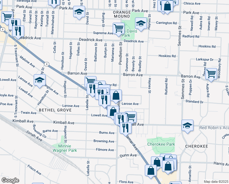 map of restaurants, bars, coffee shops, grocery stores, and more near 1702 Pendleton Street in Memphis