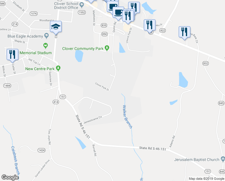 map of restaurants, bars, coffee shops, grocery stores, and more near 361 Quinn Road in Clover
