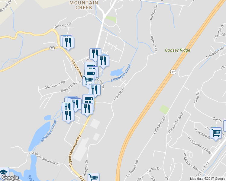 map of restaurants, bars, coffee shops, grocery stores, and more near 700 Tennessee 8 Scenic in Chattanooga