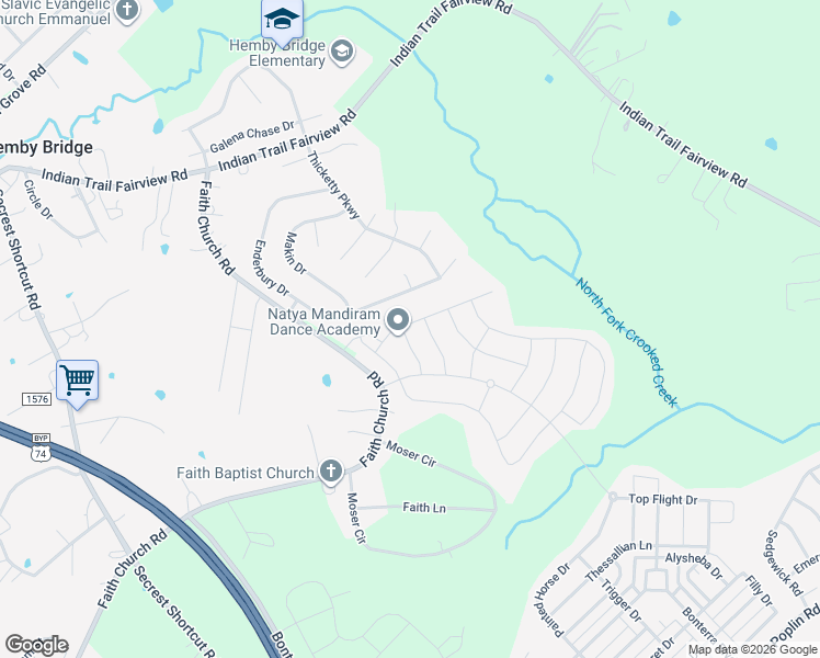 map of restaurants, bars, coffee shops, grocery stores, and more near 1210 Calder Drive in Indian Trail