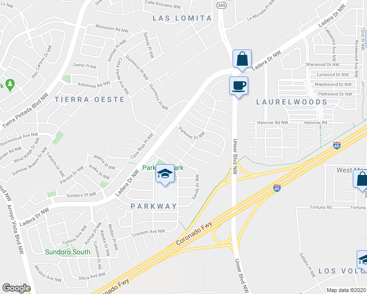 map of restaurants, bars, coffee shops, grocery stores, and more near 8109 Westover Place Northwest in Albuquerque