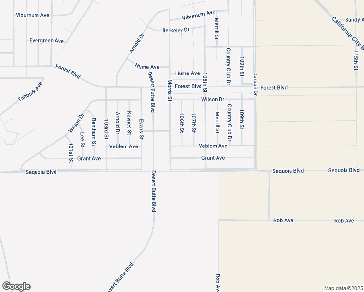 map of restaurants, bars, coffee shops, grocery stores, and more near Veblem Avenue in California City