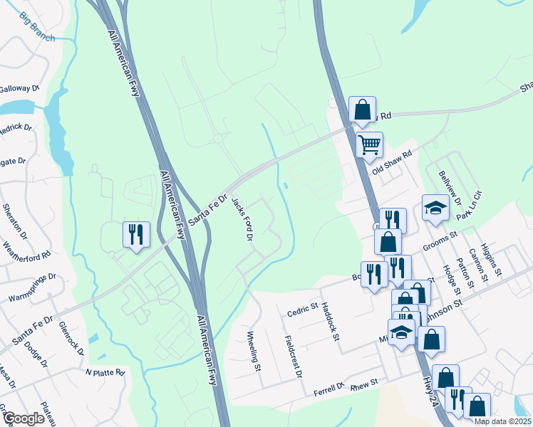 map of restaurants, bars, coffee shops, grocery stores, and more near 1991 Christopher Way in Fayetteville