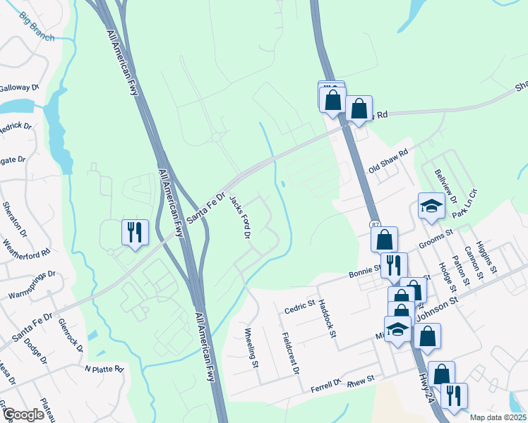 map of restaurants, bars, coffee shops, grocery stores, and more near 1991 Christopher Way in Fayetteville