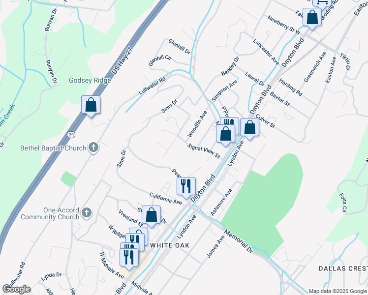 map of restaurants, bars, coffee shops, grocery stores, and more near 220 Signal View Street in Chattanooga
