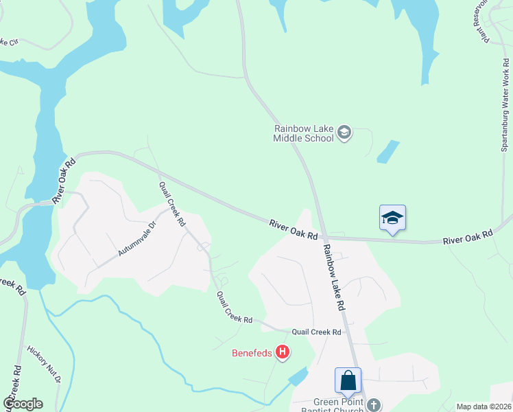map of restaurants, bars, coffee shops, grocery stores, and more near 1801 Riveroak Road in Inman