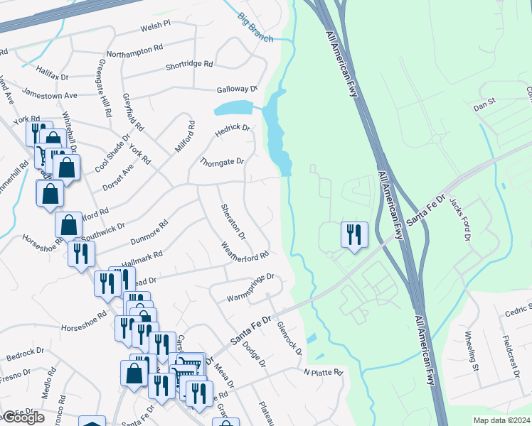 map of restaurants, bars, coffee shops, grocery stores, and more near 611 Danforth Place in Fayetteville