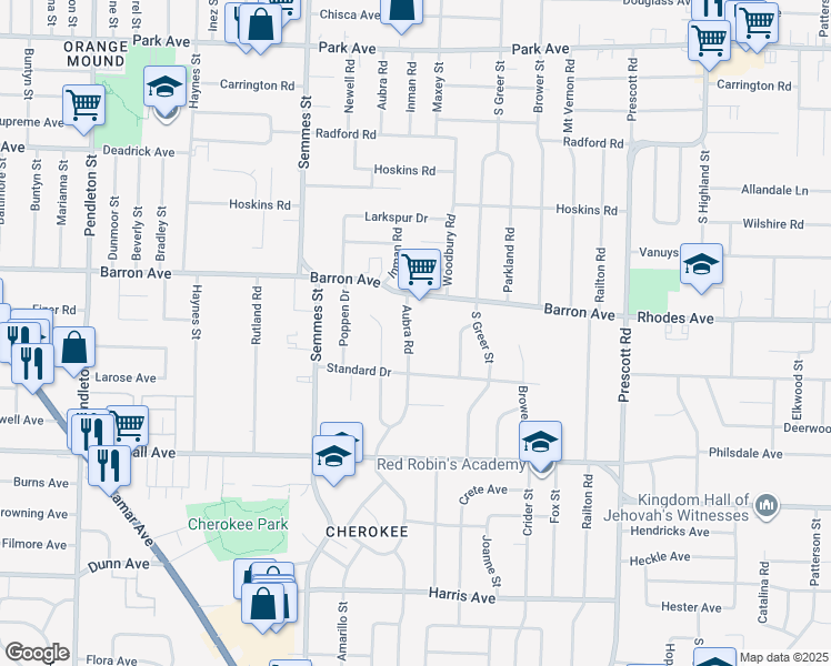 map of restaurants, bars, coffee shops, grocery stores, and more near 1204 Aubra Road in Memphis